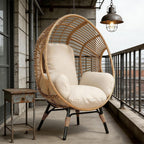 Indoor Outdoor Wicker Egg Chair, 400lbs Capacity, 8-Inch Cushion, Ergonomic Seat Balcony Chairs(Natural)