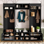 JIJIWANG 9.1''Wide Modern Hall Tree with Shoe Storage, 4-in-1 Multi-Functional Entryway Bench with 8 Cubbies, 7 Coat Hooks & Adjustable Shelf for Hallway, Living Room, Black