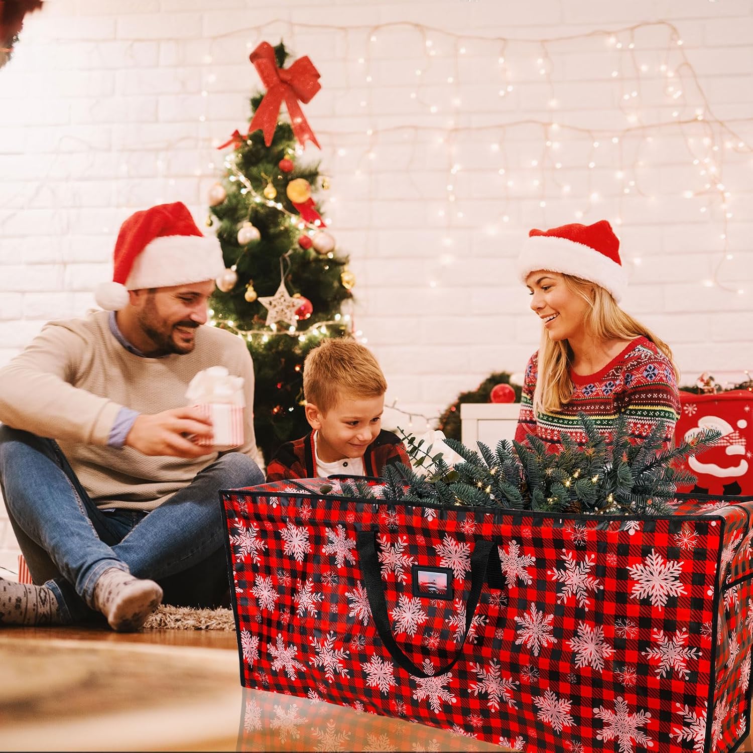 Plastic Waterproof Christmas Tree Bag - Large Storage Box with Reinforced Handles and Dual Zippers for 9ft Artificial Holiday Trees