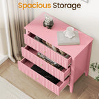 RoyalCraft 32" Large Nightstand Set of 2, Fluted Painted Bedside Table with 3 Spacious Drawers, Modern Tall End Table for Bedroom, Pink