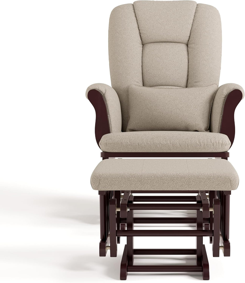 Storkcraft Tuscany Glider & Ottoman and Lumbar Pillow, Espresso/Taupe Swirl | GREENGUARD Gold Certified, Bonus Lumbar Cushion Included, Solid Wood Base, Smooth Motion, Award-Winning Nursery Rocking Chair