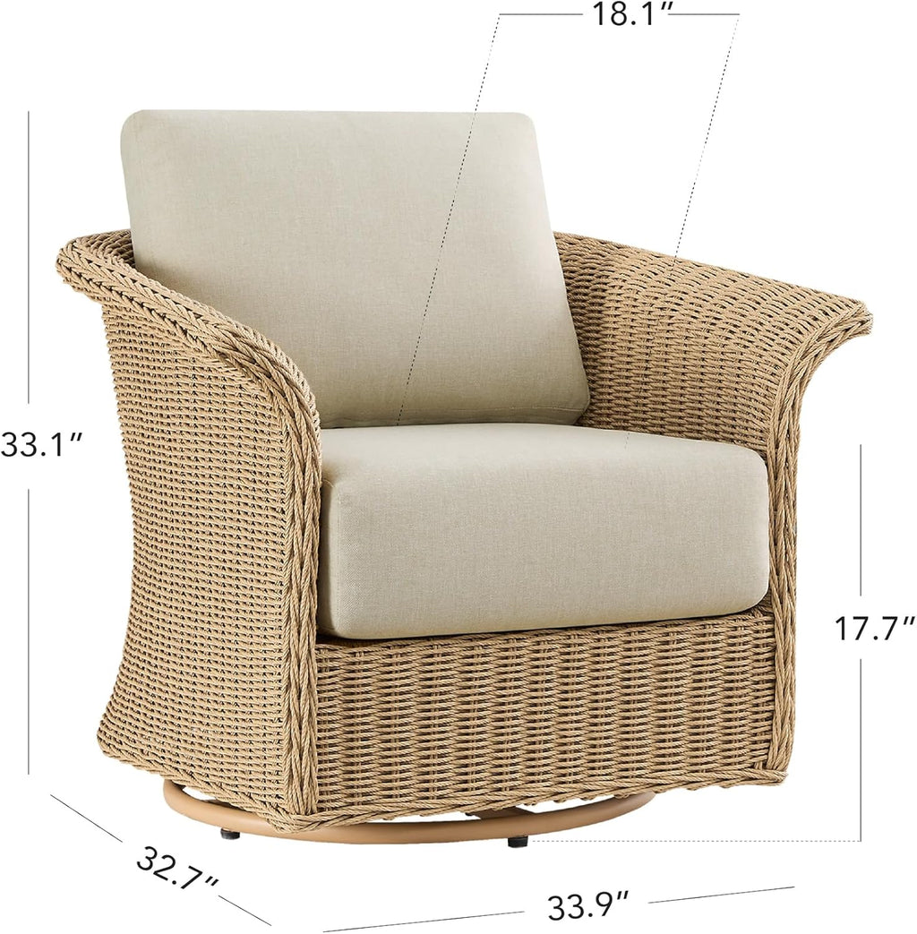 CHITA Wicker Patio Swivel Chairs with Removable Thickened Cushion, Outdoor Rattan Chairs for Sunroom, Garden, Deck, Backyard or Porch