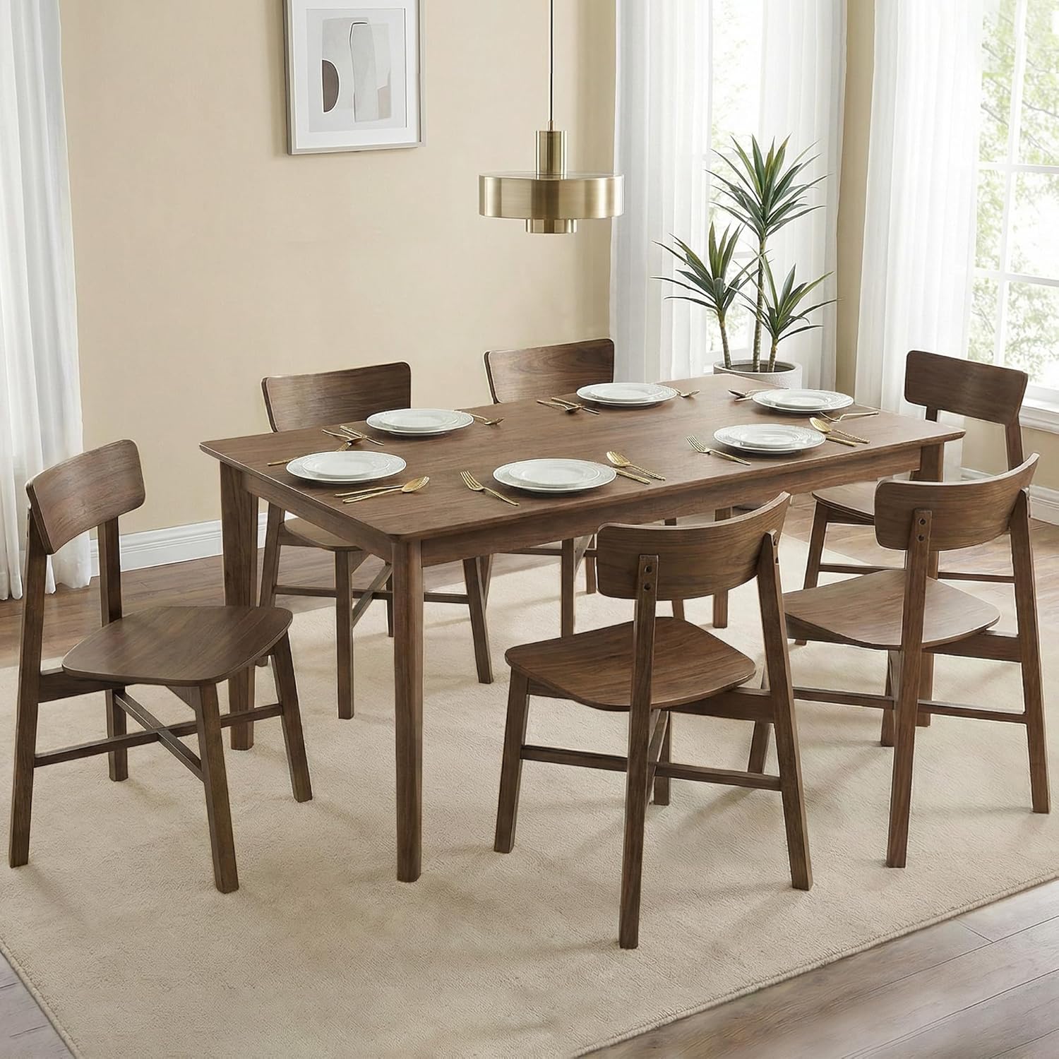 CHITA Soild Wood Dining Chairs Set of 4, Mid Century Modern Walnut Wood Kitchen Chairs with Curved Backrest, Dining Room Chair for Kitchen, Restaurant