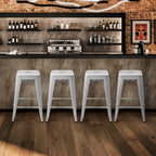MoNiBloom Metal Bar Stools Indoor, 24 Inch Industrial Backless Stackable Counter Stools w/Square Seat Patio Furniture for Outdoor, White, Set of 4