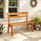 Tangkula Acacia Wood Outdoor Bench with Backrest, 2-Person Patio Garden Bench with Waved Backrest and Slatted Seat, 800 lbs Weight Capacity, Outside Loveseat for Front Porch, Balcony, Backyard, Park