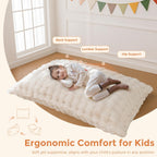 MAXYOYO 3 in 1 Kids Bean Bag Chair, Child Floor Sofa for Gaming, Reading, Convertible Bean Bag Floor Cushion with Machine Washable Cover for Living Room Bedroom, Beige
