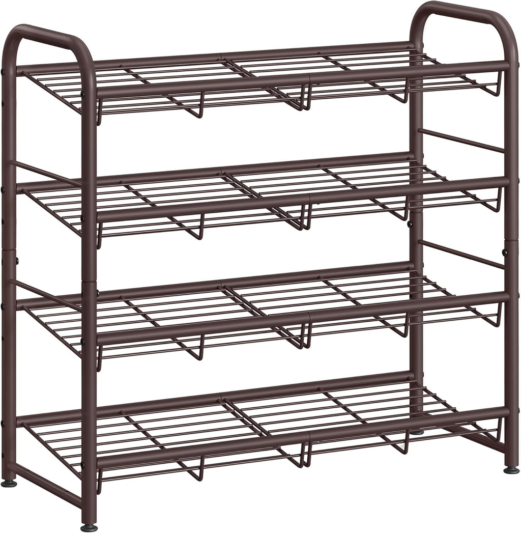 SONGMICS Stackable Shoe Rack, 4 Tier Metal Shoes Rack Storage Shelf, Holds up to 16 Pairs Shoes, Adjustable Slanted Shelves Tower Organizer for Closet Entryway Small Spaces, Bronze
