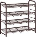 SONGMICS Stackable Shoe Rack, 4 Tier Metal Shoes Rack Storage Shelf, Holds up to 16 Pairs Shoes, Adjustable Slanted Shelves Tower Organizer for Closet Entryway Small Spaces, Bronze