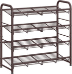 SONGMICS Stackable Shoe Rack, 4 Tier Metal Shoes Rack Storage Shelf, Holds up to 16 Pairs Shoes, Adjustable Slanted Shelves Tower Organizer for Closet Entryway Small Spaces, Bronze