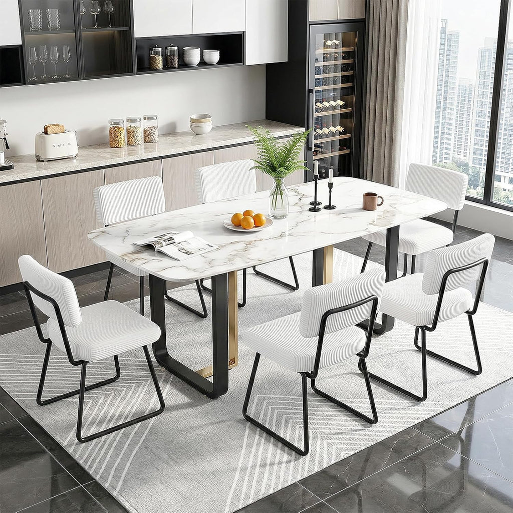 Dining Chairs Set of 2, Upholstered Velvet Dining Room Chairs Kitchen Chairs with Thick Cushion, Soft Backrest, Metal Legs, Modern Accent Side Chair for Home Living Room Bedroom, White