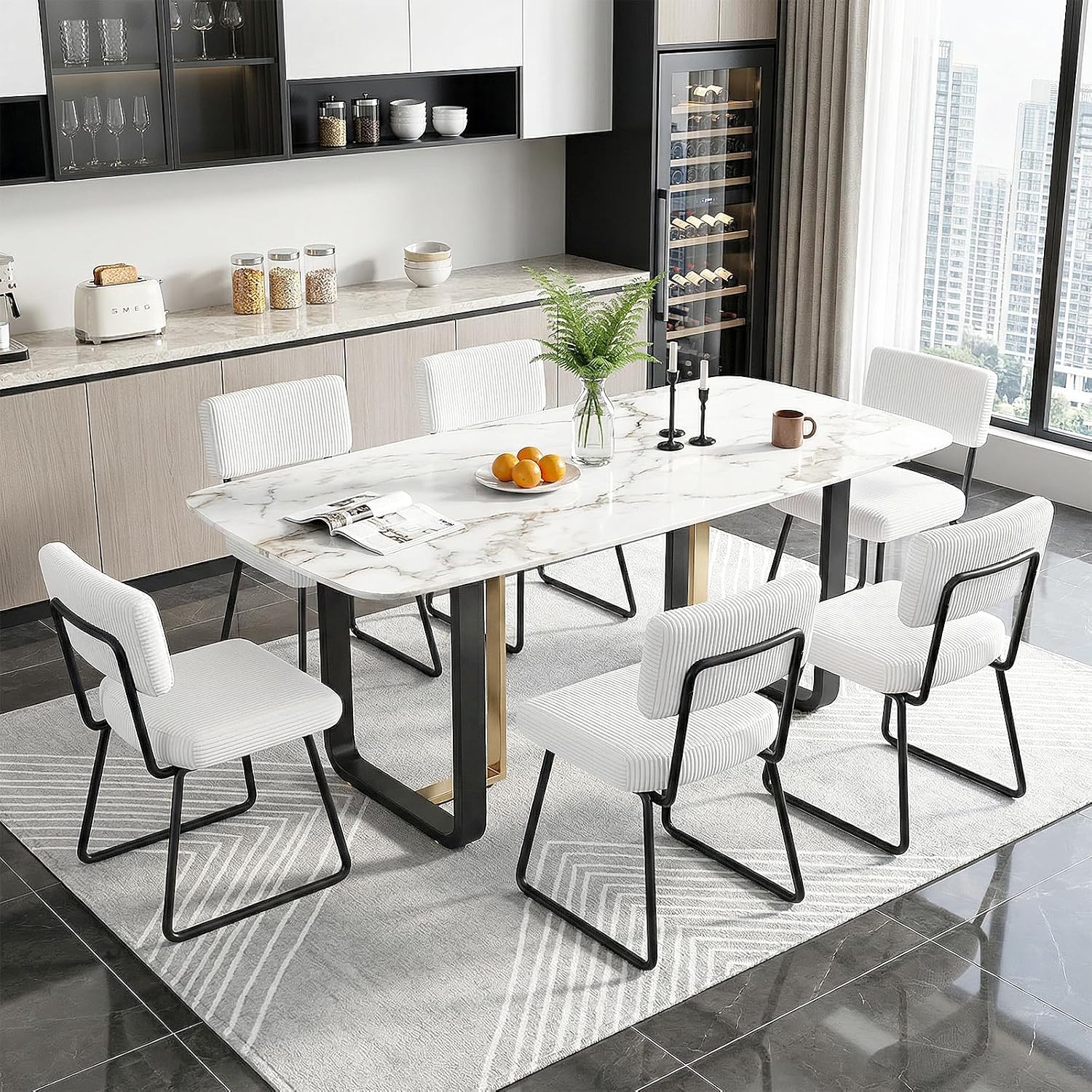 Dining Chairs Set of 2, Upholstered Velvet Dining Room Chairs Kitchen Chairs with Thick Cushion, Soft Backrest, Metal Legs, Modern Accent Side Chair for Home Living Room Bedroom, White
