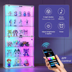 71" Tall Display Cabinet with Glass Doors, Rounded Curio Cabinet with Motion Sensor RGB Lights, 6-Tier Lockable Display Case for Collectibles & Action Figures, Trophy Case for Living Room, White