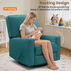 Swivel Rocker Recliner Chair, 360°Swivel Nursery Chair for Adults, Manual Reclining 30°Rocking Glider with Linen Fabric, Solid Wood & Metal Frame, Living Room, Bedroom