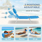 Folding Tanning Chair with Face Hole Set of 2, 3-Position Adjustable Patio Lounge Chair, Outdoor Sunbathing Chaise with Pillow, Portable Lightweight for Beach Pool Lawn Yard, Blue