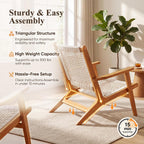 Devoko Patio Chairs, Adirondack Chairs Set of 2, Acacia Wood Outdoor Chairs with Woven Rope Seat for Porch, Poolside, Backyard, Beige