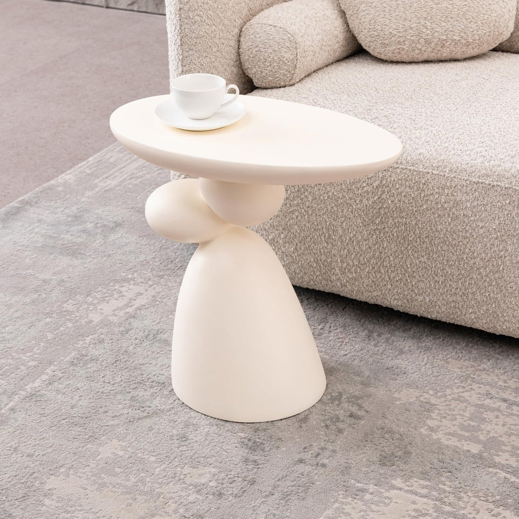 Lucky Stone End Table - Modern Minimalist Fiberglass Side Table for Living Room, Bedroom, Guestroom