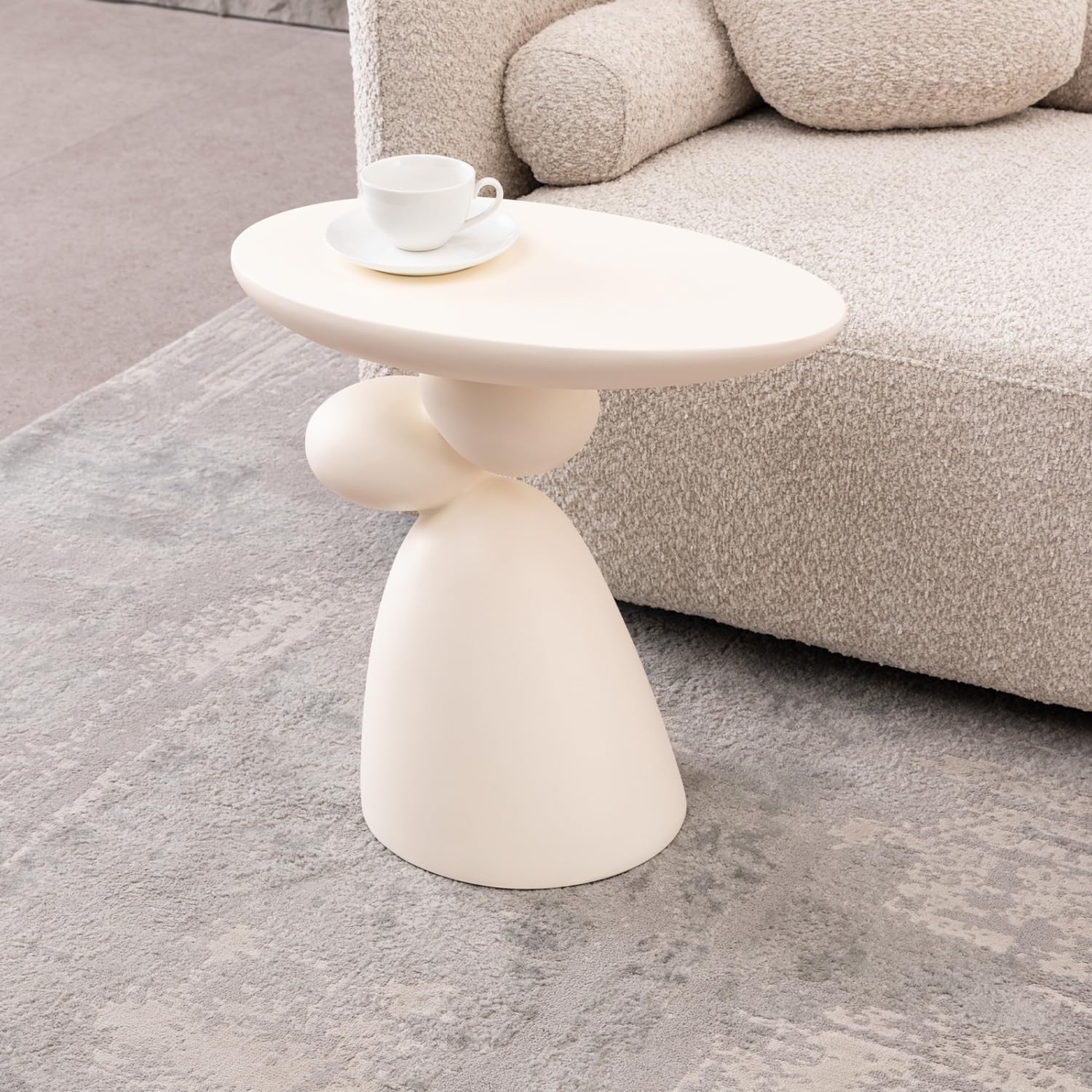 Lucky Stone End Table - Modern Minimalist Fiberglass Side Table for Living Room, Bedroom, Guestroom