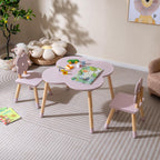 Costzon Kids Table and Chairs, Wooden Toddler Desk Set for Play, Art, Craft, Reading, Learning and Eating, Multi-Activity Table and Chairs for Classroom Daycare Home (Pink, Flower-Shaped)