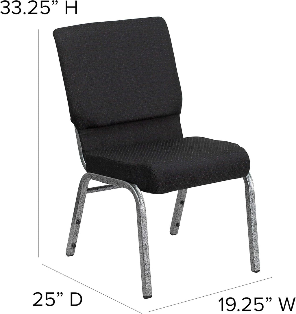 Flash Furniture HERCULES Series 18.5''W Stacking Church Chair in Black Patterned Fabric - Silver Vein Frame, 25"D x 19.25"W x 33.25"H
