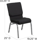 Flash Furniture HERCULES Series 18.5''W Stacking Church Chair in Black Patterned Fabric - Silver Vein Frame, 25"D x 19.25"W x 33.25"H