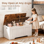 39.4" Wooden Storage Bench with 2 Safety Hinges, Flip Top Trunk for Entryway Hallway Bedroom Living Room, 350lbs Load Capacity, Blanket Organizer, White Walnut