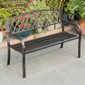 Outdoor Iron Metal Frame Bench with Knot-Pattern Mesh Back, Vintage Distressed 2 Person Seat with 105° Tilt & Curved Armrests, Weatherproof Garden Benches, for Lawn Backyard(White)