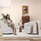 Simore Swivel Barrel Accent Chair Set of 2, Breathable Fabric Round Swivel Cuddle Chair Armchair for Nursery Living Room Bedroom Office, Light Gray