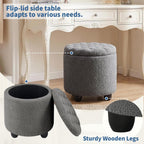 Furniliving Modern Round Storage Ottoman, Upholstered Button Tufted Ottoman Footstool Ottomans with Removable Lid Storage Footstool for Living Room, Bedroom, Makeup Room, Teddy, Grey