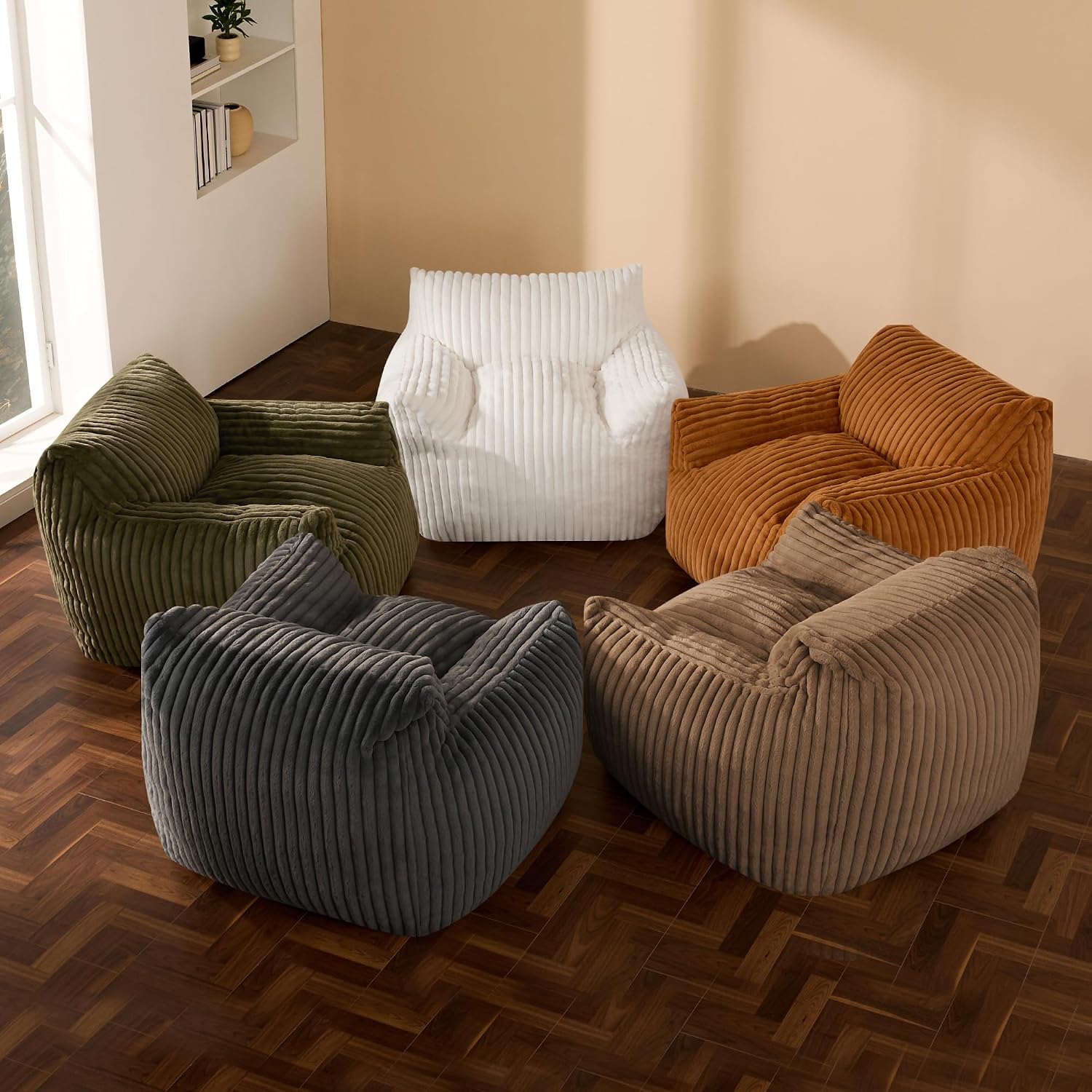 Oversized Bean Bag Chair for Adults, Giant Plush Boneless Bean Bag Couch with Wide Armrests for Bedroom, Living Room & Dorm - Comfy Reading Chair, Single Accent Floor Chair (Orange)