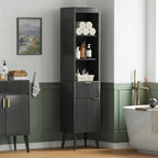 70" H Tall Storage Cabinet, Fluted Freestanding Floor Organizer for Bathroom, Kitchen Pantry, Utility Room, w/Drawer & Adjustable Shelves, Modern Accent in Black