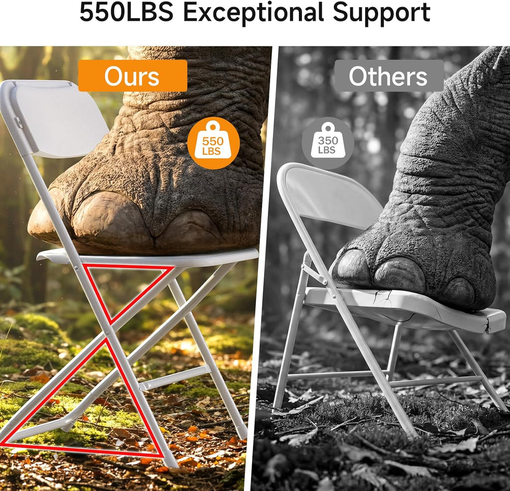 ONBRILL Folding Chairs 4 Pack, 550LBS Capacity Heavy Duty Plastic Folding Chairs with Reinforced Steel Frame, Portable Commercial Chair for Indoor and Outdoor, Wedding, Party, Office, White