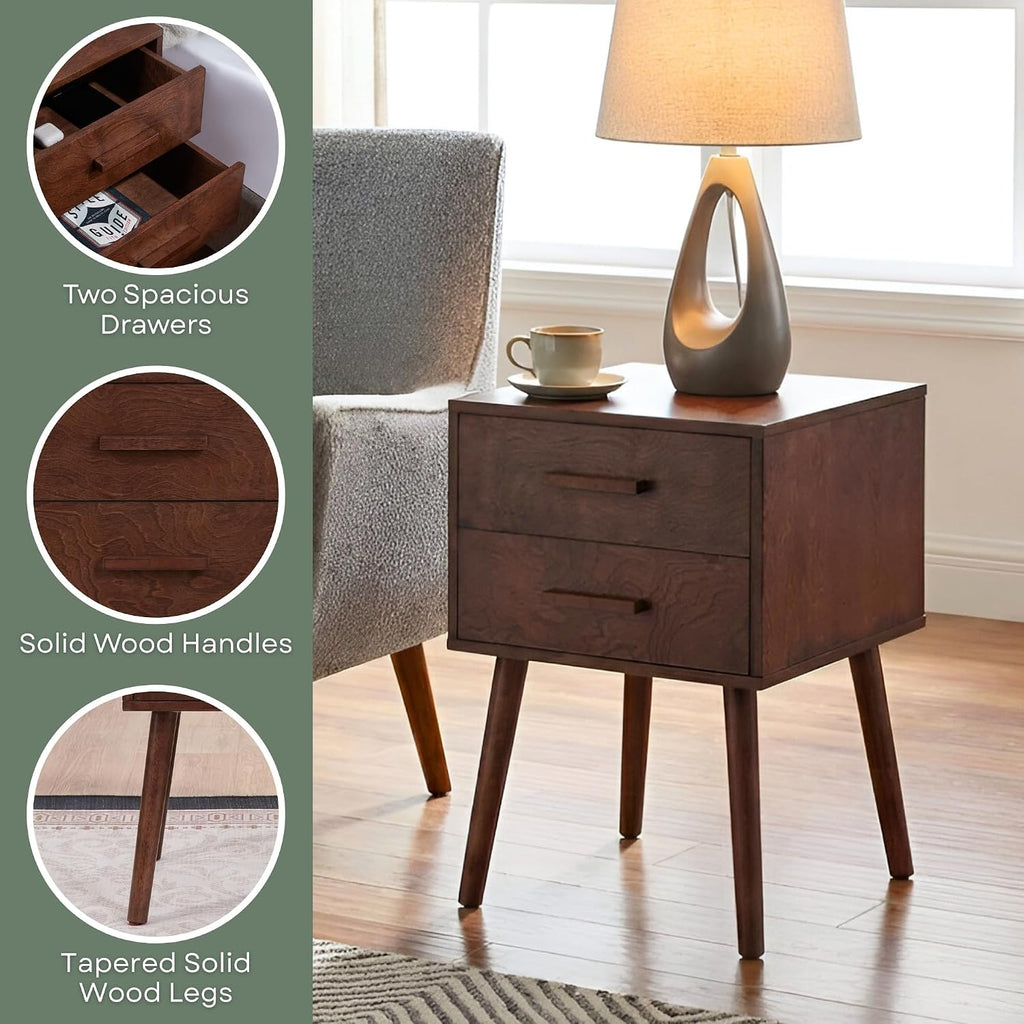 Convenience Concepts Oslo 2 Drawer End Table 15.75" - Mid-Century Modern Side Accent with Storage Drawers for Living or Family Room, Bedroom Nightstand, Espresso/Espresso