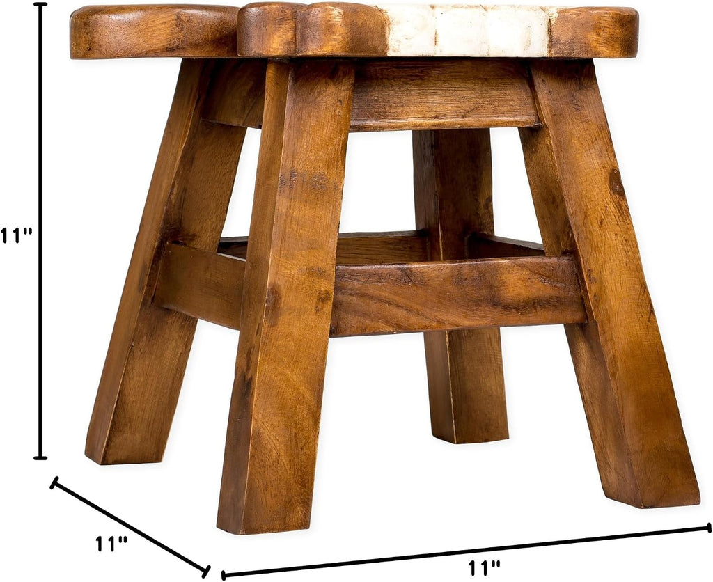 Sea Island Imports Sheep Design Hand Carved Acacia Hardwood Decorative Short Stool