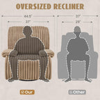 GRAINELL Oversize 40-Inch Swivel Glider Recliner, Wide Stripe Fabric Rocking Chair with 360° Rotation, for Adults Nursery Living Room (Khaki)