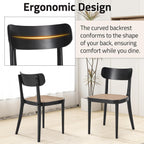 AVAWING Black Wood Dining Chairs Set of 4, Farmhouse Dining Chairs with Cane Seat and Curved Back for Kitchen & Dining Room