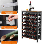 VASMIA 42 Bottles Bamboo Wine Rack,7-Tier Wine Rack Freestanding Floor with Table Top, Wine Storage Shelf for Kitchen Dining Room Bar,Rustic Brown and Black