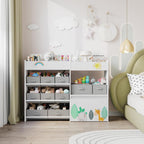 BOTLOG Kids Bookshelf with Fabric Bins and Movable Toy Chest, Toy Storage Organizer for Kids, Toddler Montessori Bookshelf for Nursery, Playroom, Kindergarten