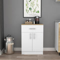 Modern Kitchen Pantry, Storage Cabinet with 1 Drawer, Particle Board, White + Light Oak, for Dining Room, Easy to Clean