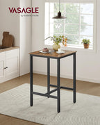 VASAGLE Bar Table, Kitchen Dining Table, High Top Pub Table, Bar Height Cocktail Table for Living Room Party, Sturdy Metal, 23.6 x 23.6 x 41.7 Inches for Narrow Spaces, Rustic Brown and Ink Black