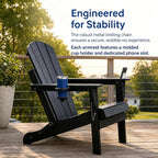 Foldable Adirondack Chair Set of 2/4/6, HDPE Outdoor Patio Chair with Cup Holder & Phone Slot, Heavy Duty 380 lbs, Metal Limit Chain, Space Saving Folding, Multiple Colors (4, Black)