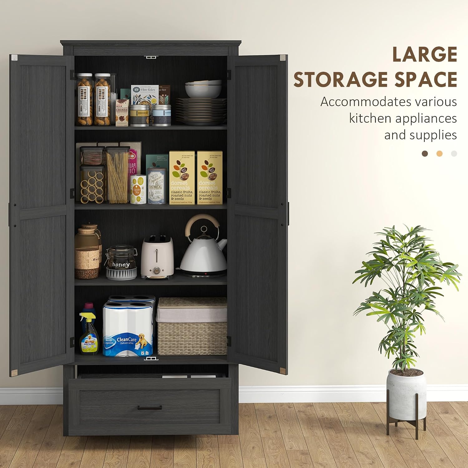 69" Tall Kitchen Pantry Storage Cabinet, Farmhouse Freestanding Pantry Cabinet with 2 Doors, Drawer and Adjustable Shelves for Dining Room, Black,15.7 * 31.5 * 68.9