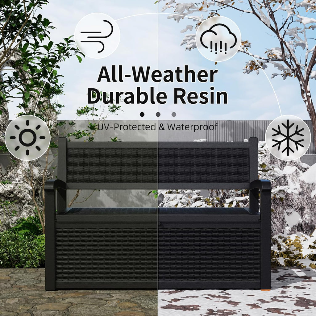 EFU Outdoor Storage Bench, Outdoor Bench with Storage, 80 Gallon Heavy-Duty&Waterproof Lockable Storage Bench Outdoor for Patio, Garden, Porch (Black)