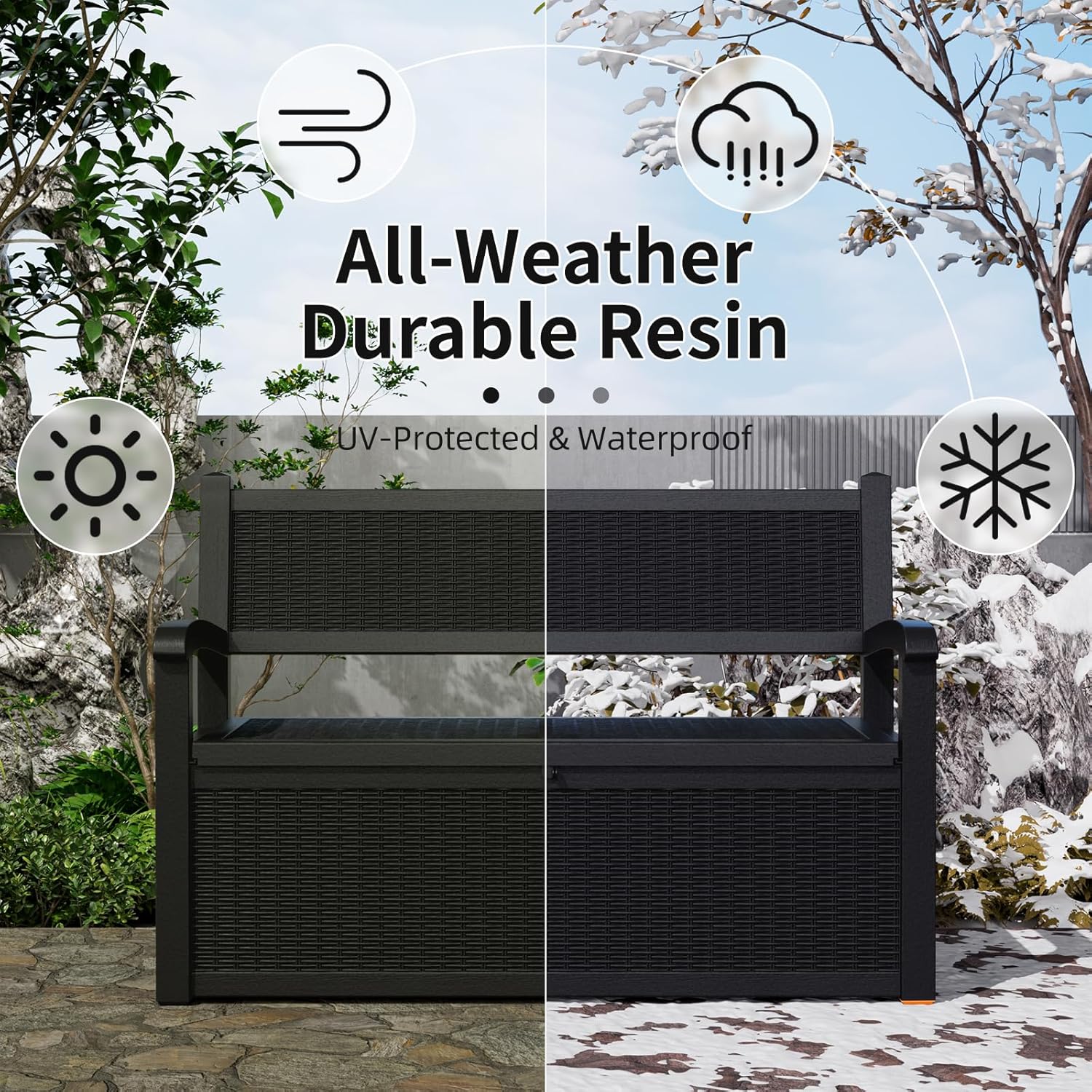 EFU Outdoor Storage Bench, Outdoor Bench with Storage, 80 Gallon Heavy-Duty&Waterproof Lockable Storage Bench Outdoor for Patio, Garden, Porch (Black)