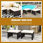 DORTALA Outdoor Ottoman Wicker 2 Piece, Patio Ottomans PE Rattan Foot Rest Footstool with Cushions for Garden, Poolside, White