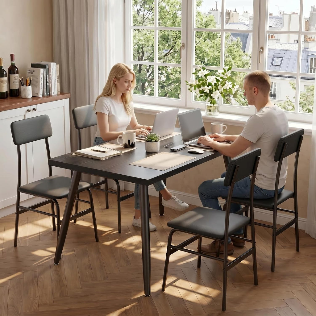 Gizoon Dining Table Set for 4, Modern Kitchen Table with Chairs, Black | Wood Top & Upholstered Chairs, 5-Piece Set for Apartment and Small Spaces, Comedor de 4 Sillas y Mesa