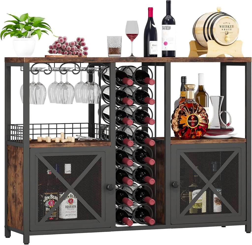 Homeiju Mini Bars for Home, Wooden Coffee Bar Cabinet, Modern Liquor Cabinet for Liquor and Glasses, Farmhouse Buffet Wine Cabinet with Storage Sideboard for Home Kitchen Dining Room