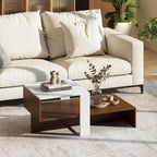Giantex Small Coffee Table with Storage, 31.5" Wood Unique Center Table with 2-Tier Shelf, Low Accent Cocktail Tea Table, Mid Century Modern Coffee Table for Living Room, Small Spaces, Walnut & White