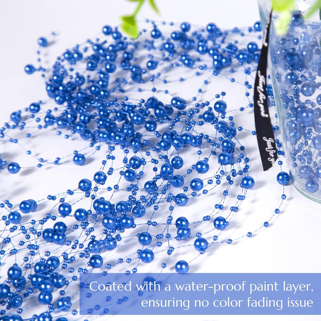 DomeStar 36 PCS Blue Pearl Strings for Floating Candle, Artificial Beads Strings Blue Faux Pearls Vase Fillers for Wedding Table Centerpiece DIY Garland