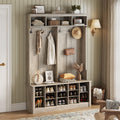 Wodeer Hall Tree with Bench and Shoe Storage, 53" Farmhouse 4-in-1 Mudroom Storage Organizer with Coat Rack, 6 Hooks, 12 Shoe Cubbies, Adjustable Shelf, for Entryway, Hallway, Living Room, Grey