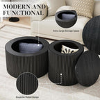 Nesting Coffee Table Set of 2, Modern Round Black Wood Coffee Table with Built-in Storage, Mid-Century Accent Side Table for Living Room, Kitchen, Small Apartment